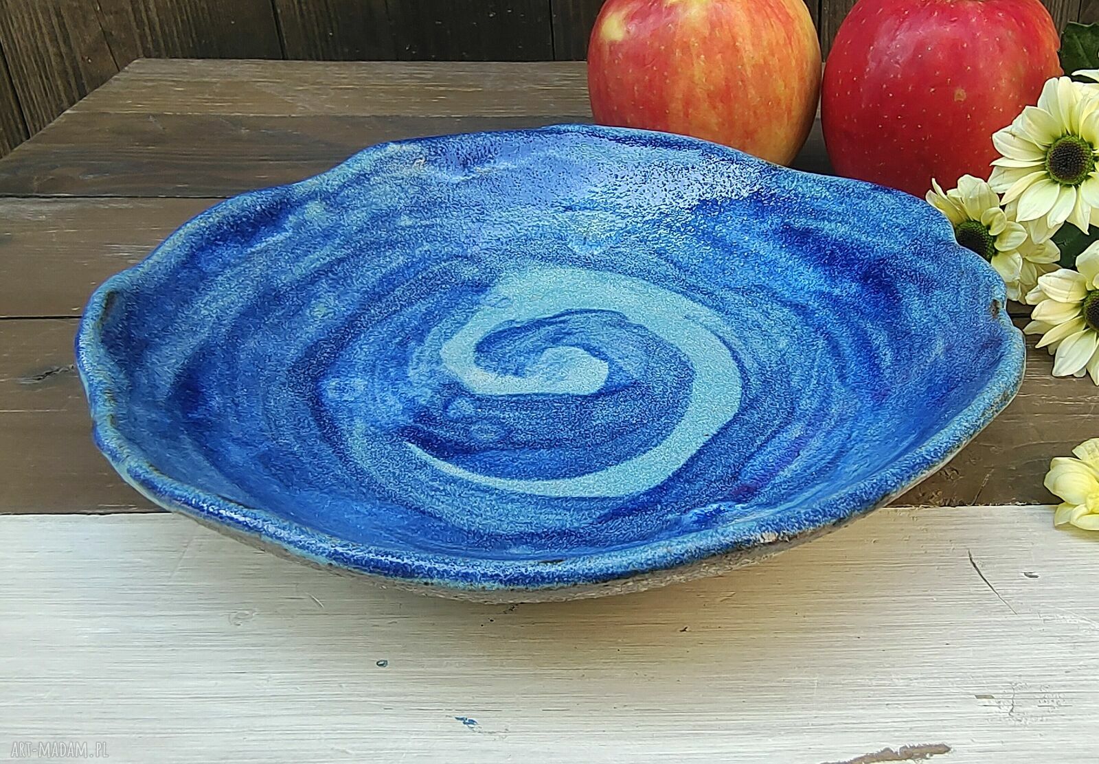 Ręcznie robiona misa ceramiczna Shiraja c852 w niebieskich akwarelach