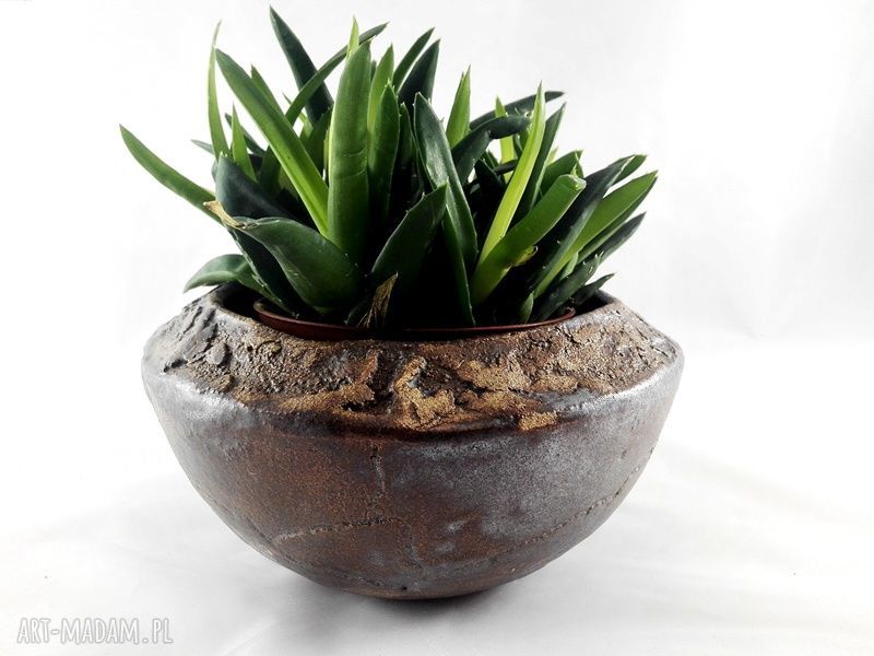 Ręcznie lepiona misa ceramiczna beż, brąz i fiolet - do kuchni i dekoracji