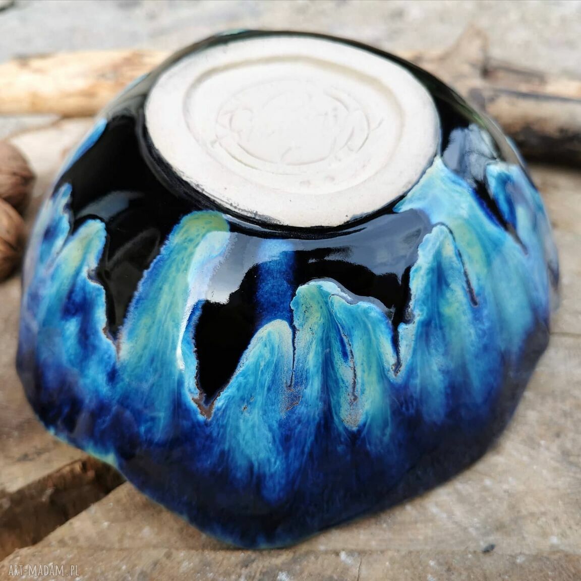 Misa ceramiczna c195 - kamionka handmade z turkusowym szkliwem