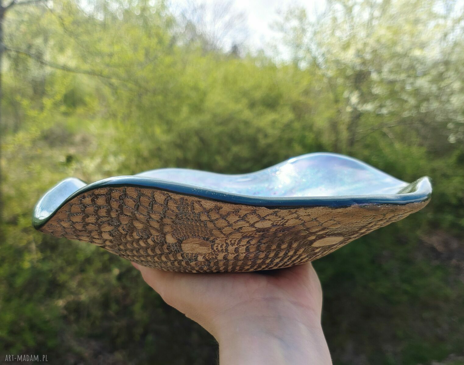 Ceramiczna misa z koronką (c466) Shiraja - kamionkowa patera na owoce i dekorację stołu