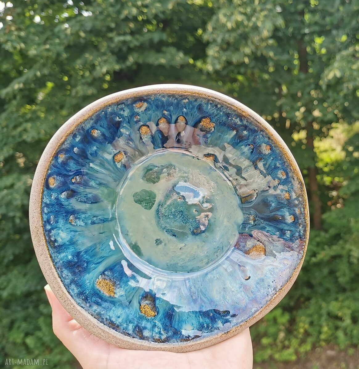 Misa ceramiczna z kamionki (c288) - szarość z turkusowym wnętrzem