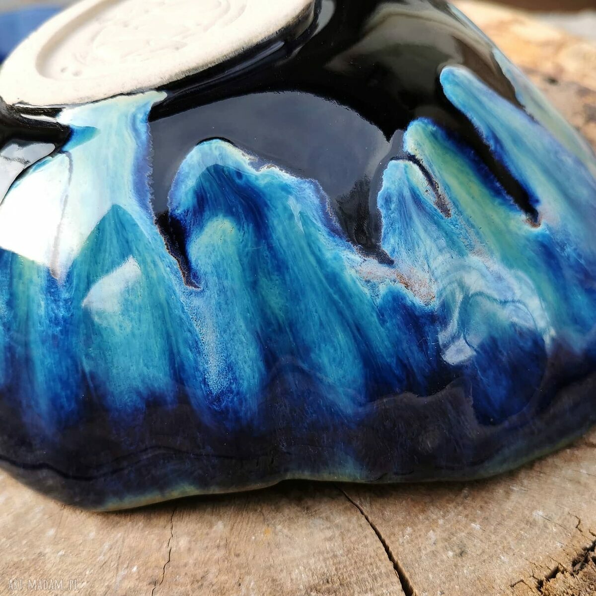 Misa ceramiczna c195 - kamionka handmade z turkusowym szkliwem