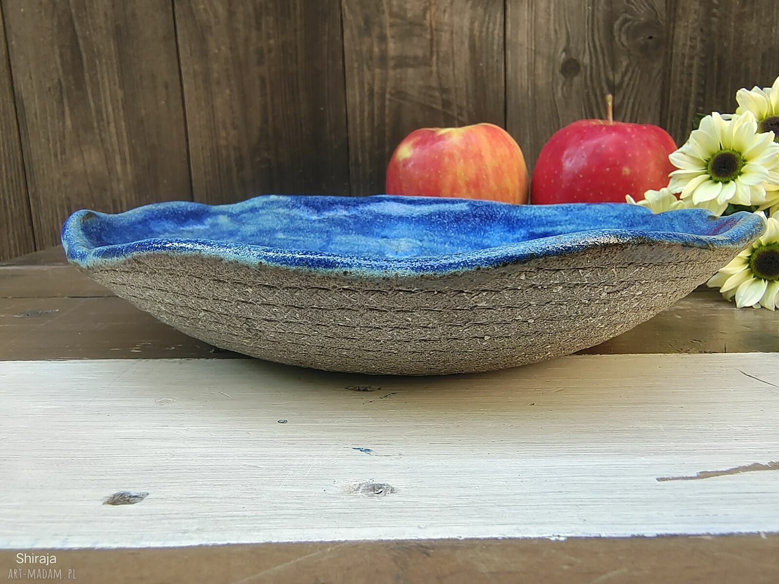 Ręcznie robiona misa ceramiczna Shiraja c852 w niebieskich akwarelach