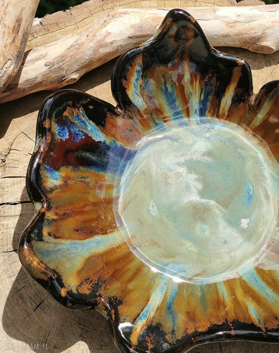 Ręcznie robiona misa ceramiczna c297 - prawdziwy liść klonu