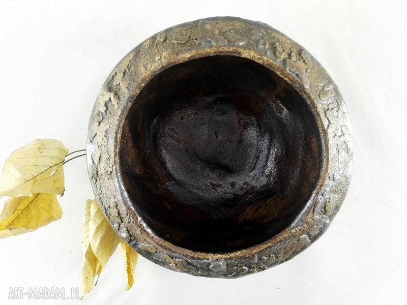 Ręcznie lepiona misa ceramiczna beż, brąz i fiolet - do kuchni i dekoracji