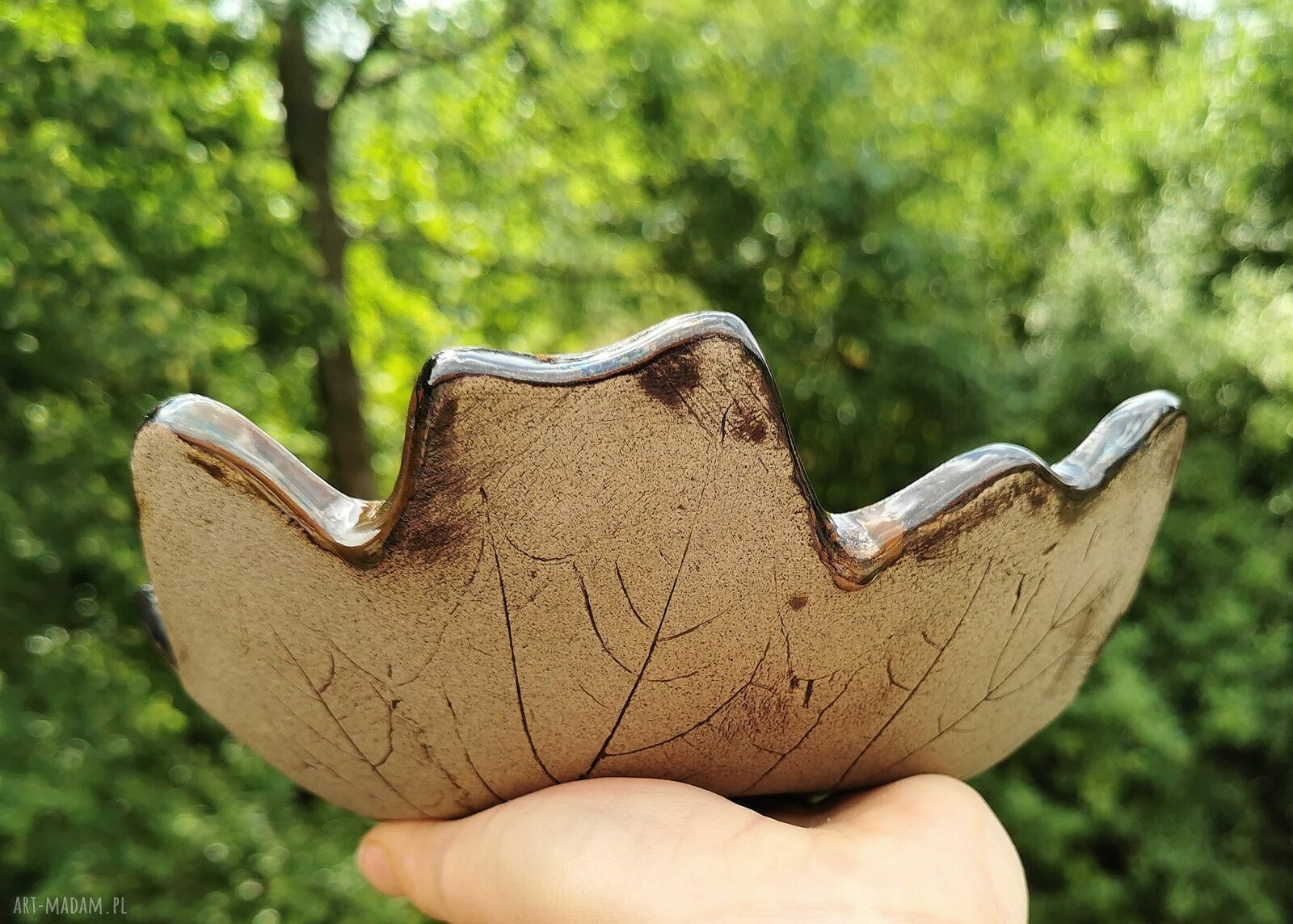 Ręcznie robiona misa ceramiczna c297 - prawdziwy liść klonu