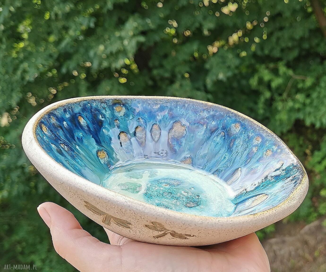 Misa ceramiczna z kamionki (c288) - szarość z turkusowym wnętrzem