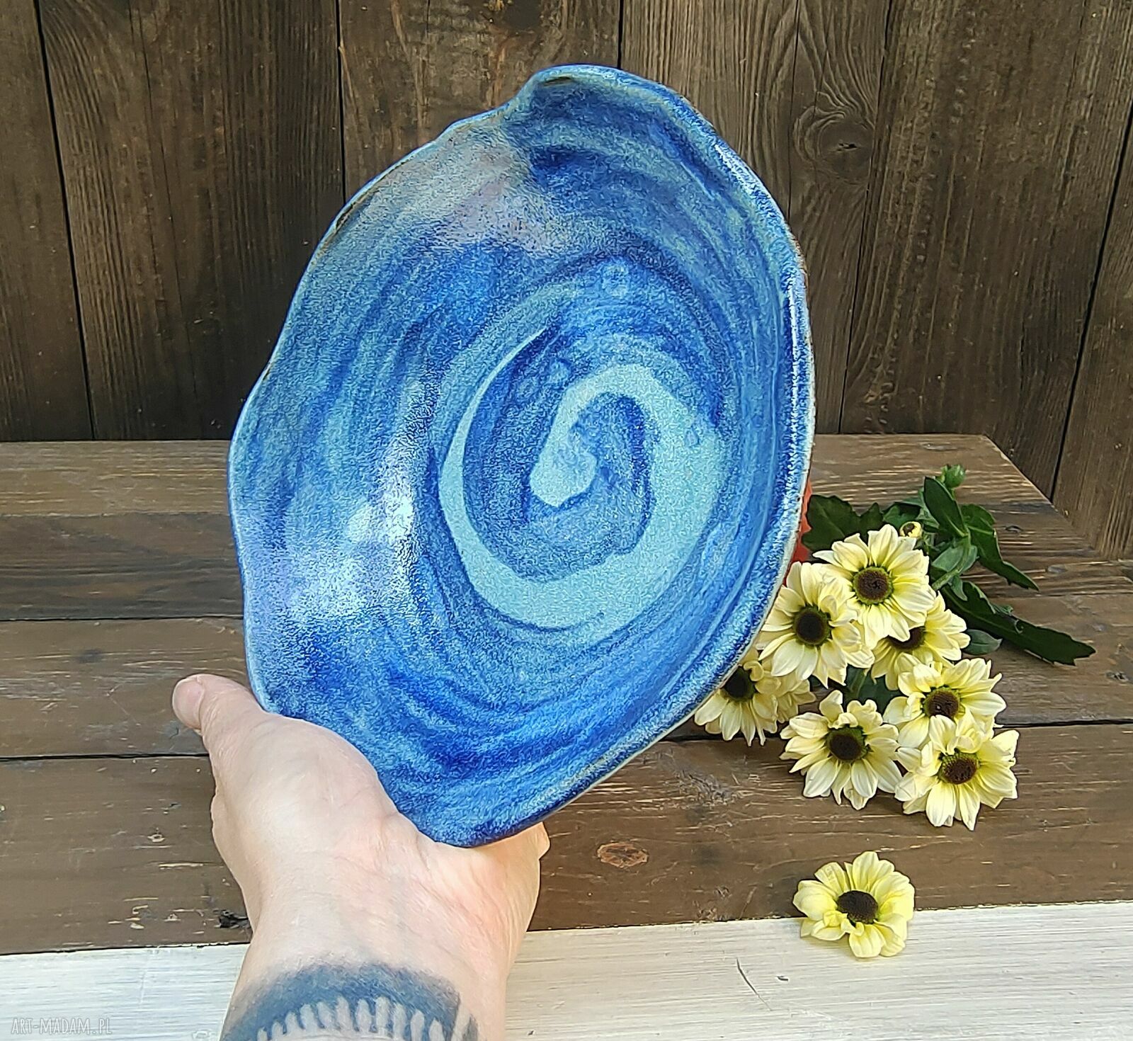 Ręcznie robiona misa ceramiczna Shiraja c852 w niebieskich akwarelach