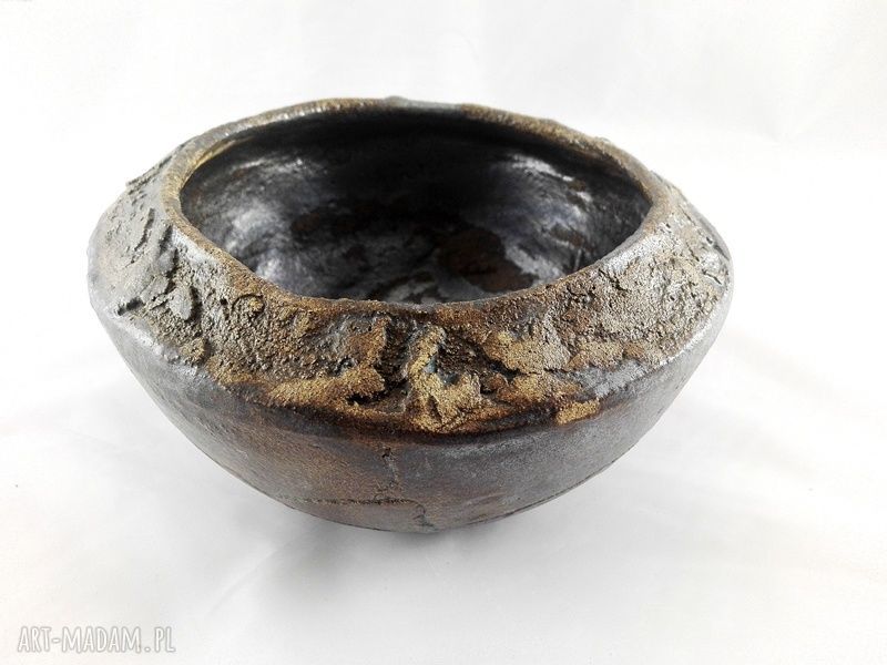 Ręcznie lepiona misa ceramiczna beż, brąz i fiolet - do kuchni i dekoracji