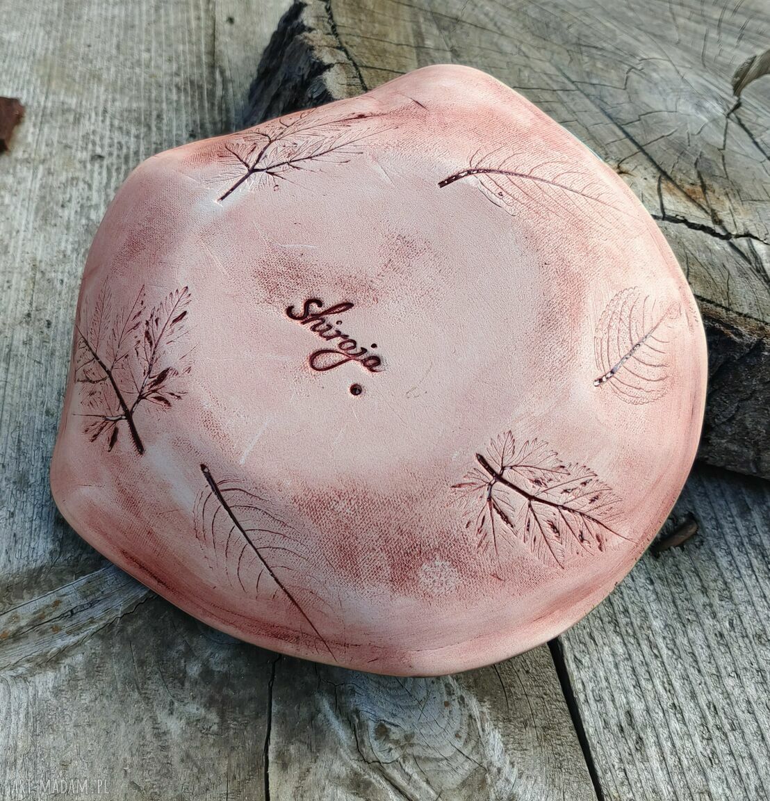Ceramiczna misa c529 z motywem liści - patera na owoce i słodycze