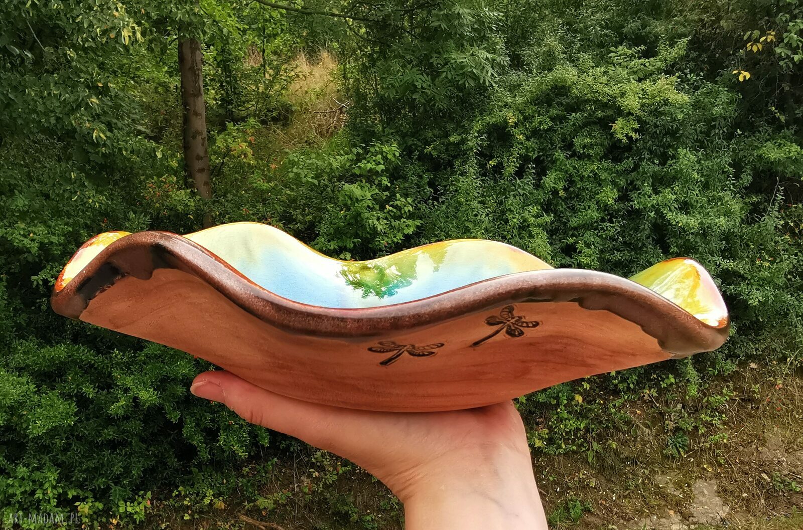 Misa ceramiczna na owoce z ważkami (c311) - ręcznie formowana patera do dekoracji stołu