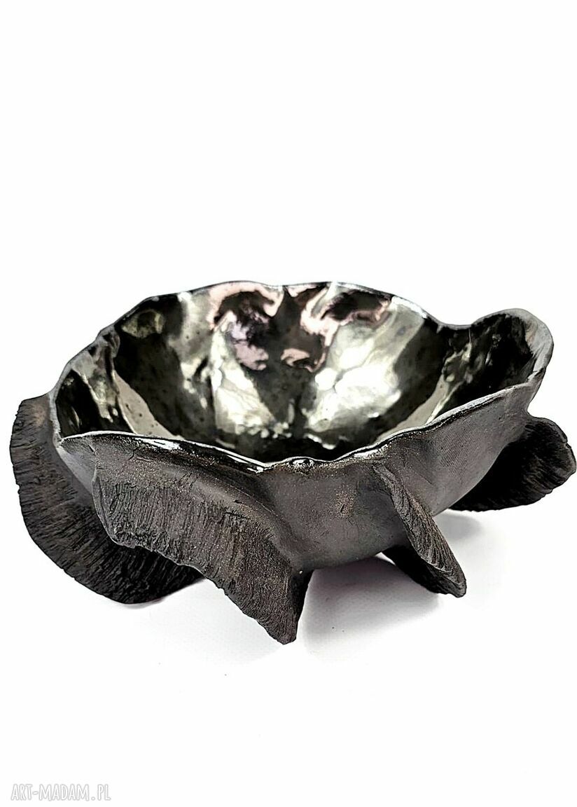 Misa ceramiczna z kolekcji Morskiej - czarna glina, efekt starego srebra i stylowy blask