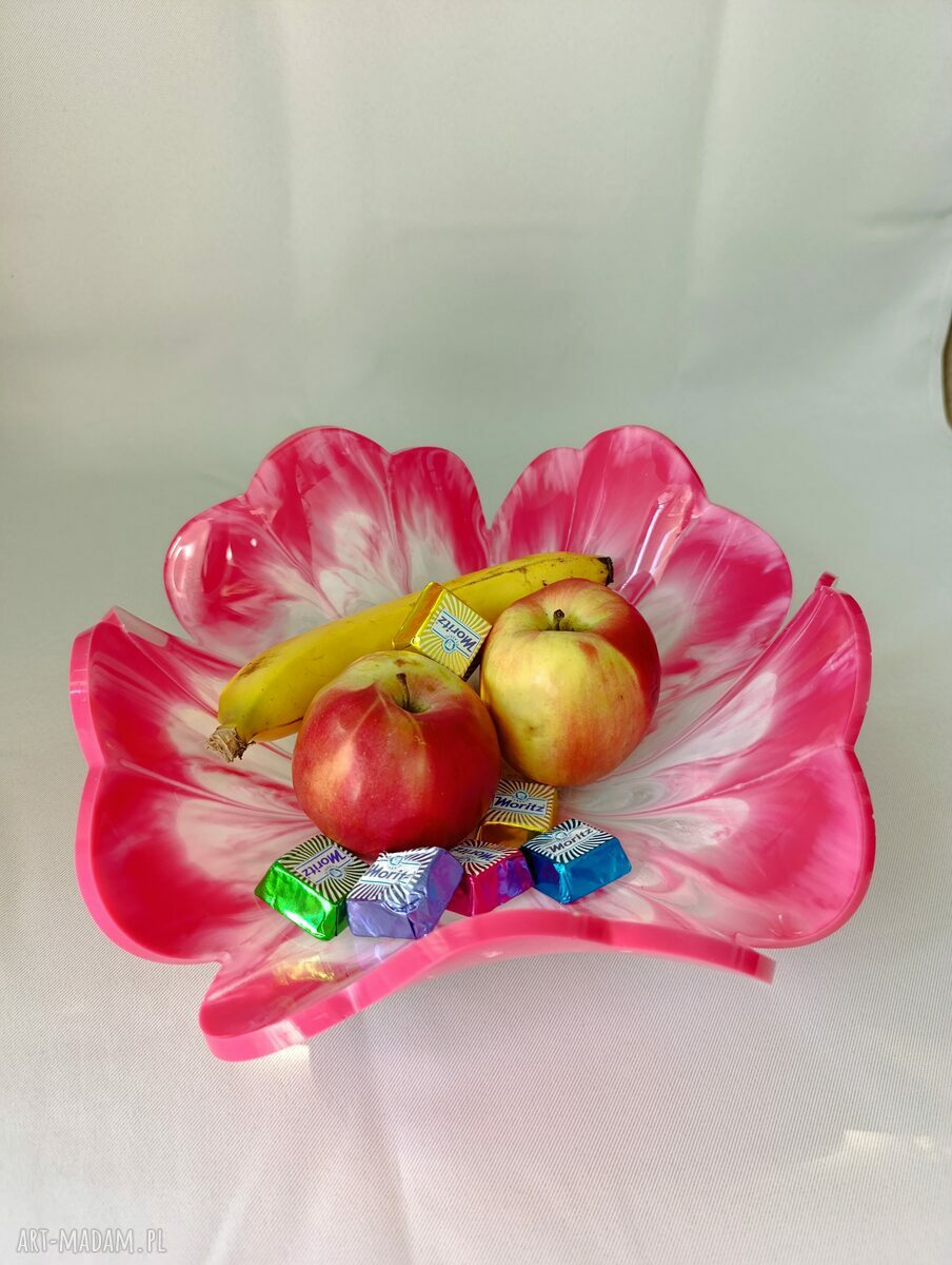 Kwiatowa misa dekoracyjna z żywicy epoksydowej - róż i biel (handmade)