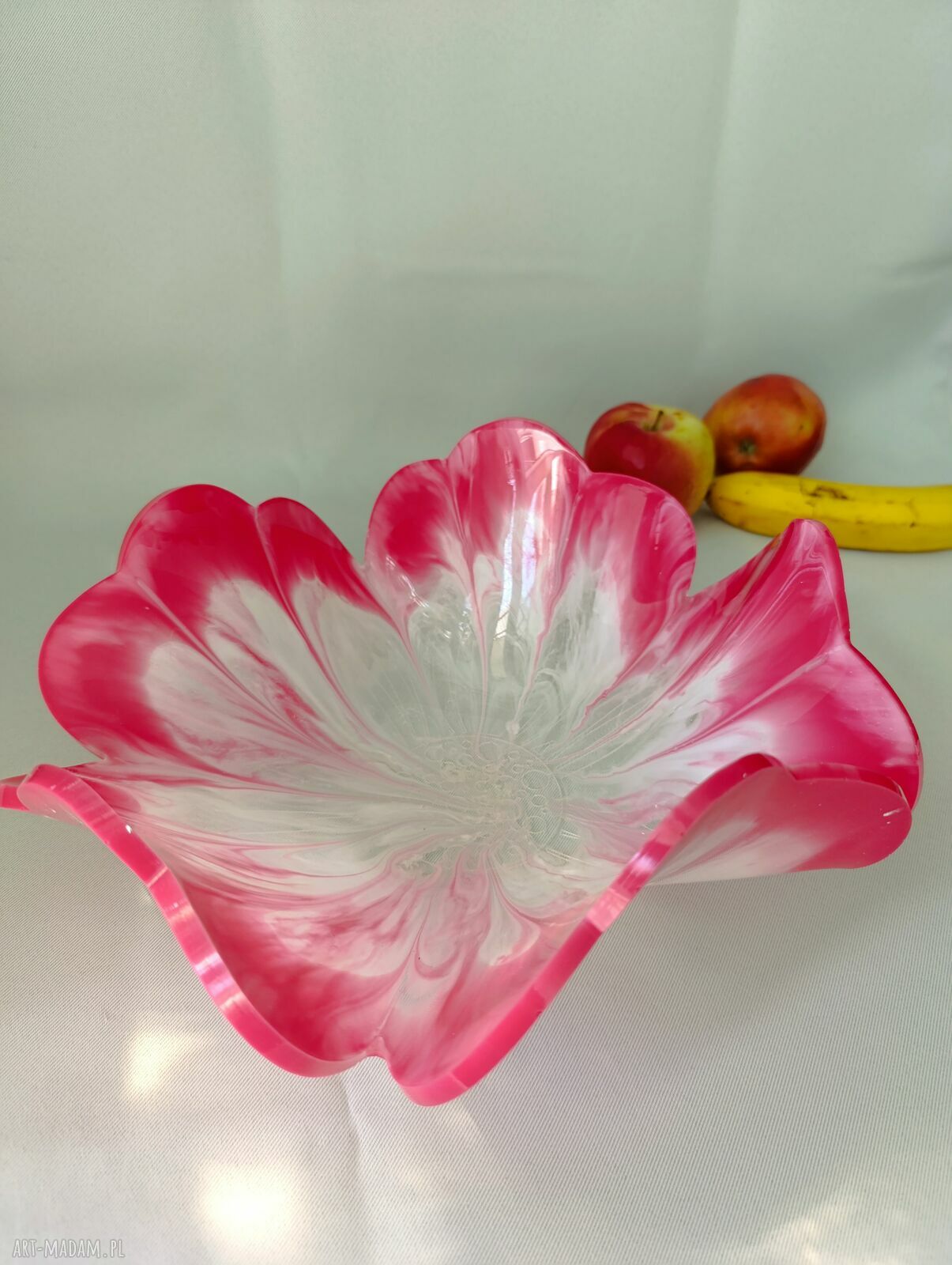 Kwiatowa misa dekoracyjna z żywicy epoksydowej - róż i biel (handmade)