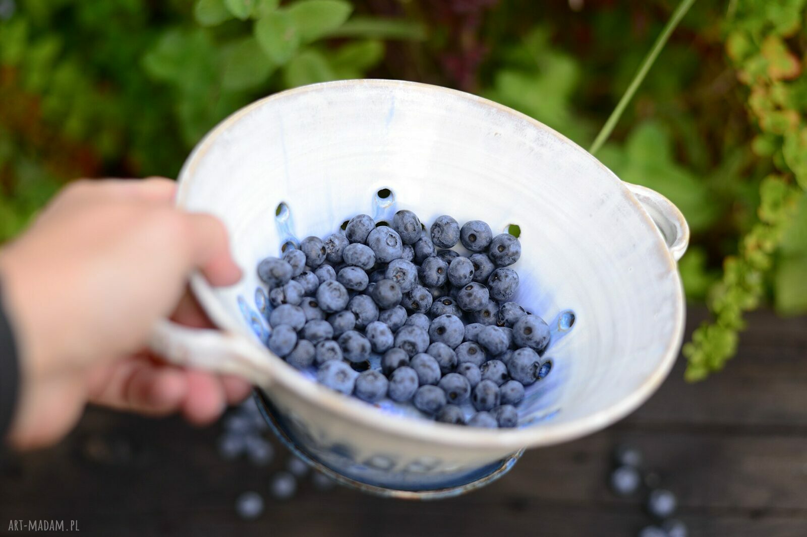 Berry Bowl - misa do serwowania umytych owoców, niebiesko-biała ceramika