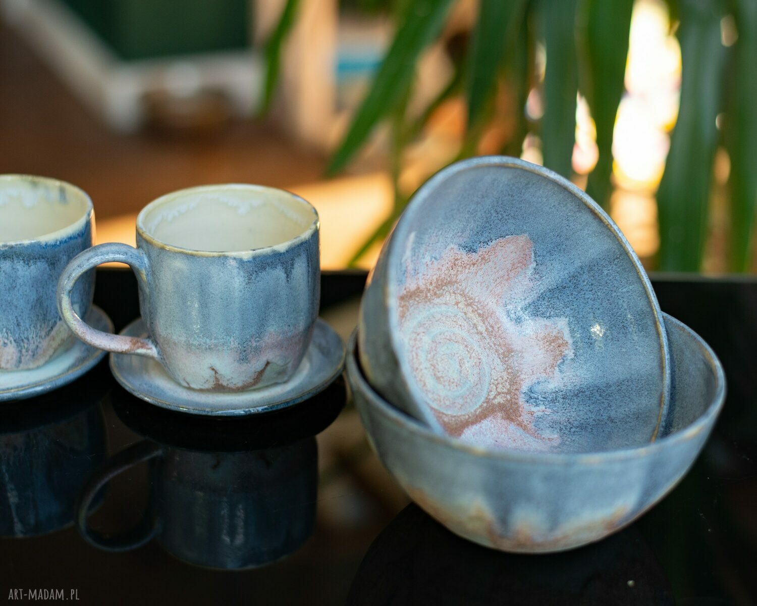 Handmade miska śniadaniowa z kamionki Azul Horse - szaroróżowa, ok. 600 ml
