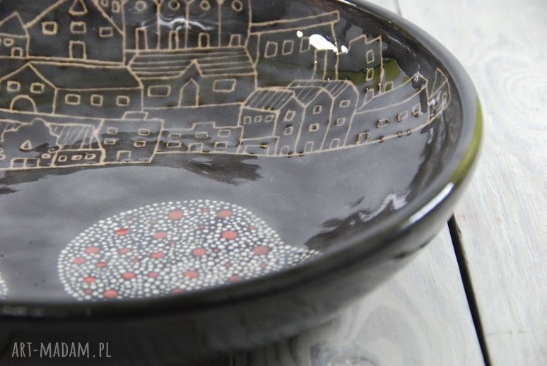 Misa sgraffito Miasto - ręcznie toczona dekoracja na owoce i cukierki