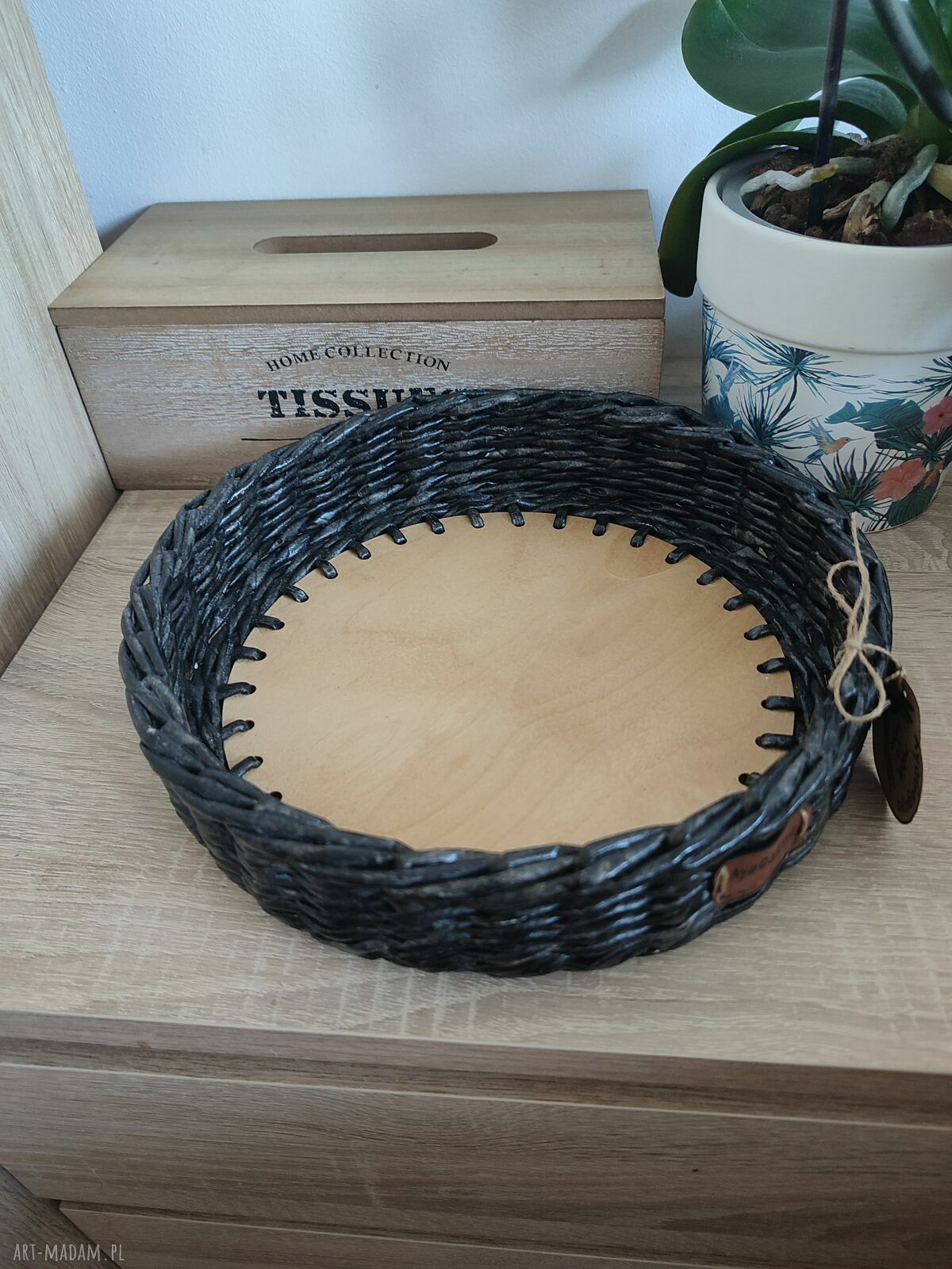 Czarna misa wiklinowa - organizer na owoce i kosmetyki (24 cm)