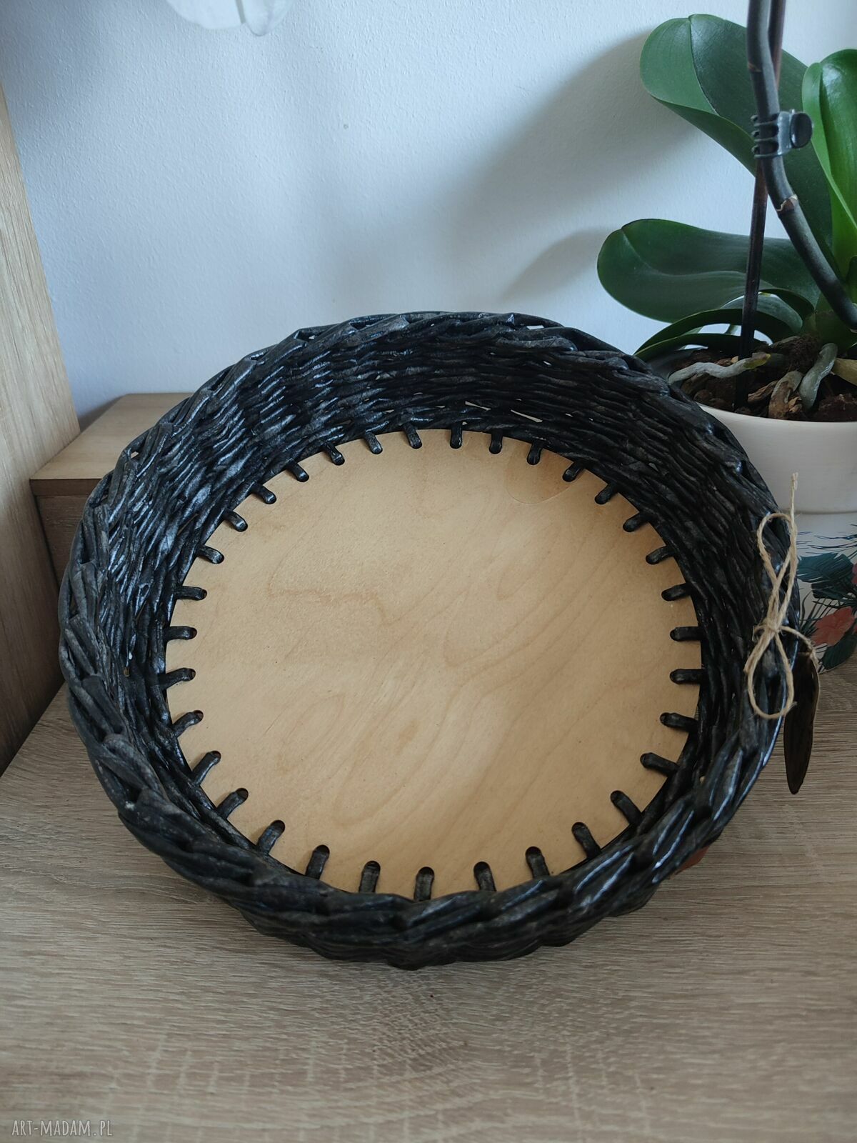 Czarna misa wiklinowa - organizer na owoce i kosmetyki 24 cm