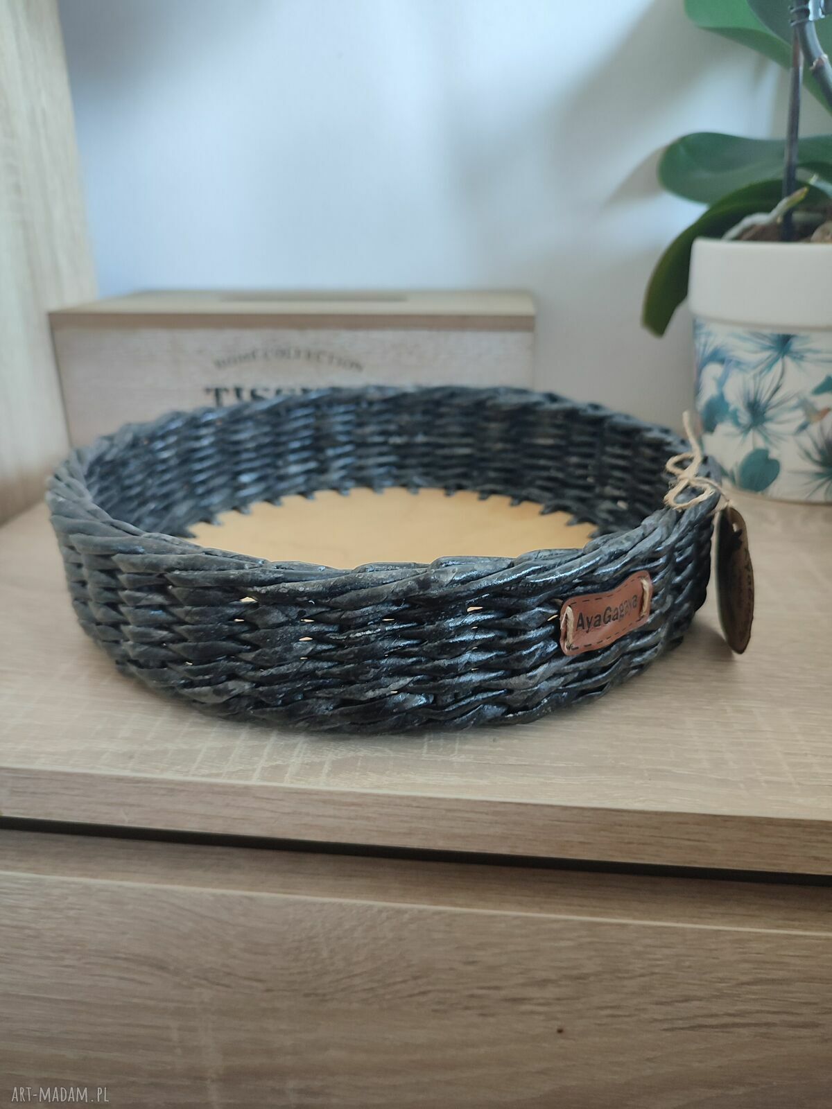 Czarna misa wiklinowa - organizer na owoce i kosmetyki (24 cm)