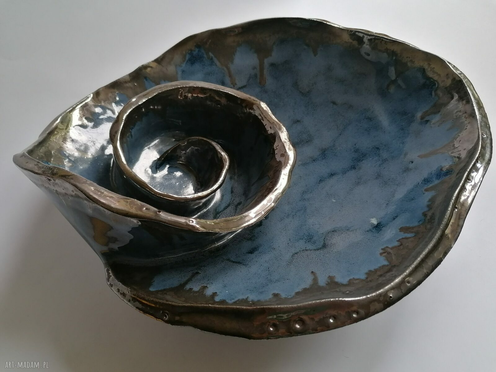 Misa ceramiczna "Zakręcone czary mary" - granat i srebro, dekoracja wnętrza i stołu