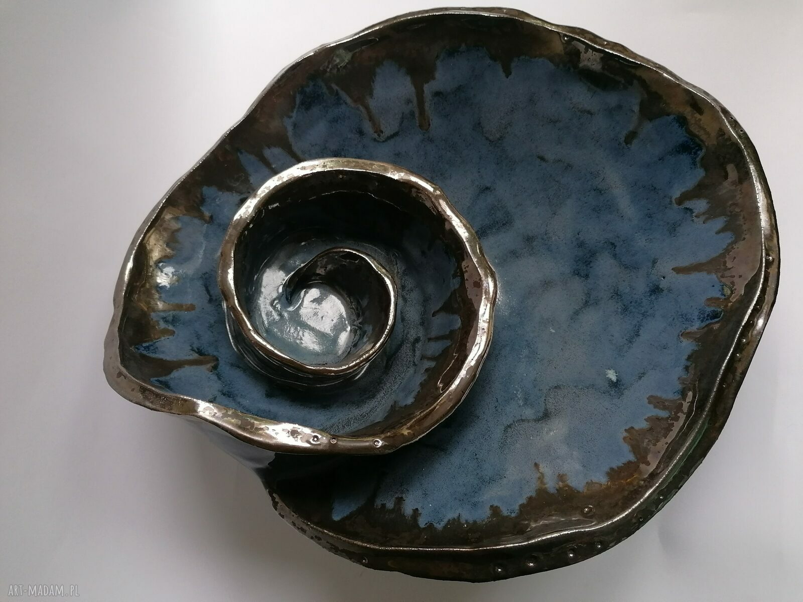 Misa ceramiczna "Zakręcone czary mary" - granat i srebro, dekoracja wnętrza i stołu