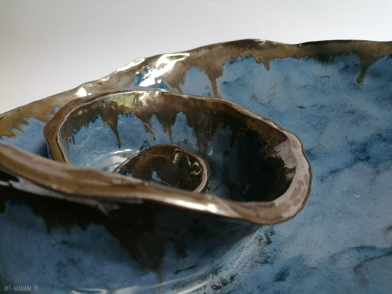 Misa ceramiczna "Zakręcone czary mary" - granat i srebro, dekoracja wnętrza i stołu