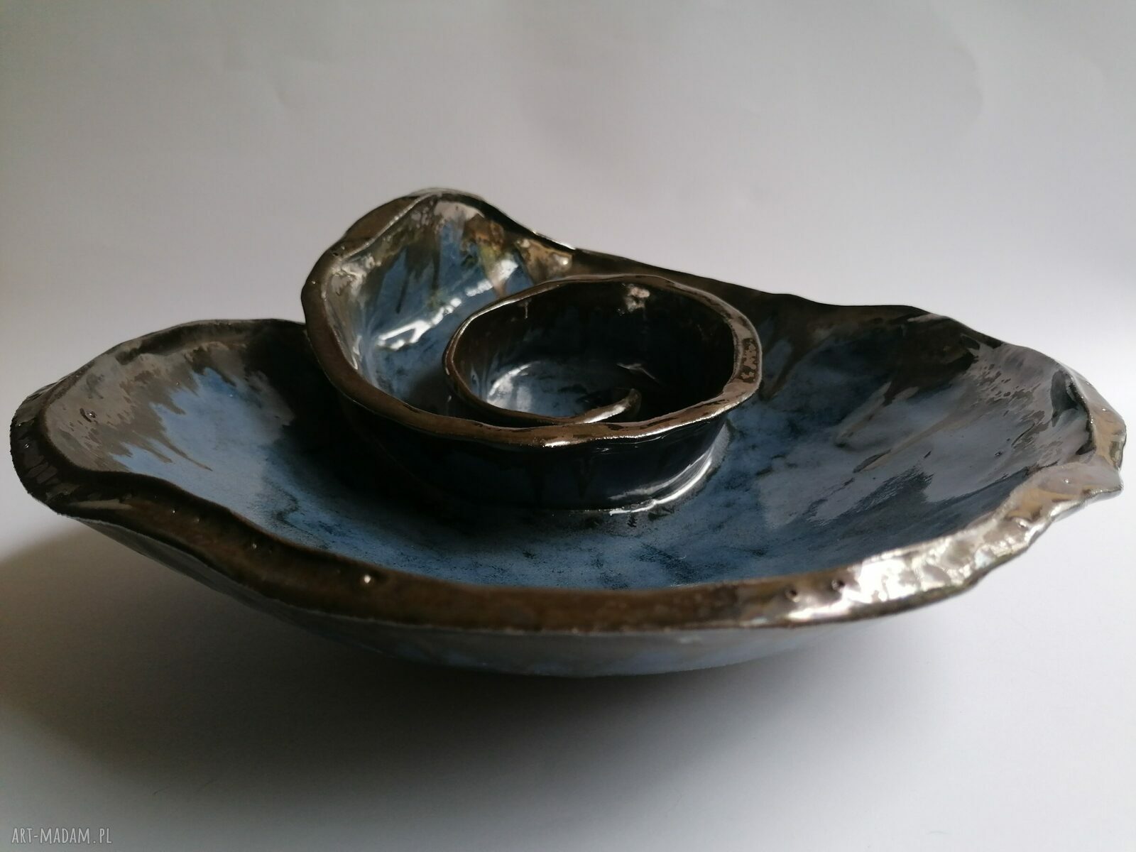 Misa ceramiczna "Zakręcone czary mary" - granat i srebro, dekoracja wnętrza i stołu