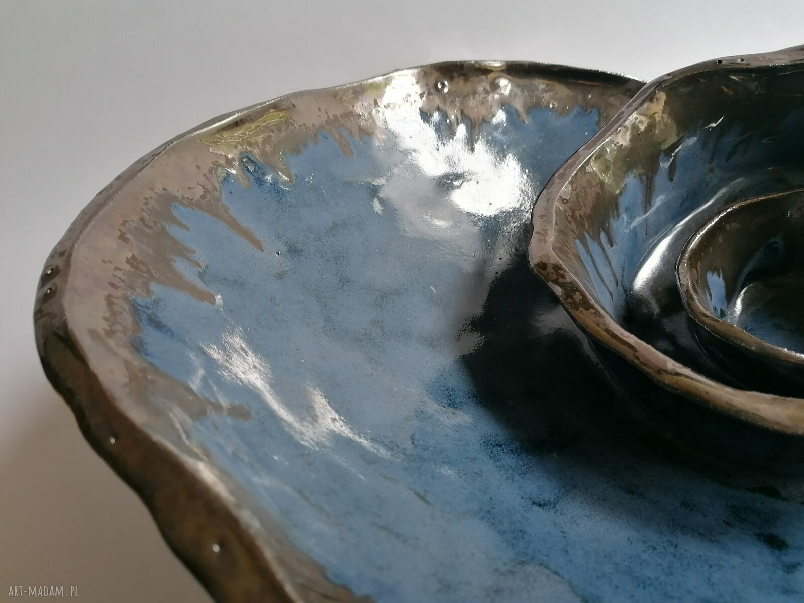 Misa ceramiczna "Zakręcone czary mary" - granat i srebro, dekoracja wnętrza i stołu