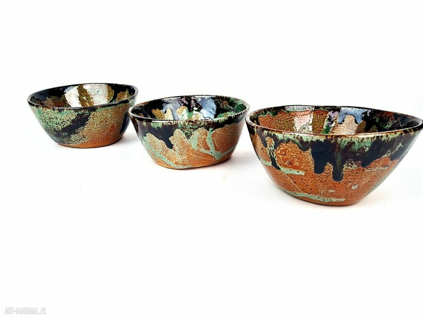 Ręcznie robiona miseczka ceramiczna poLEPIONE w zieleni, brązie i turkusie