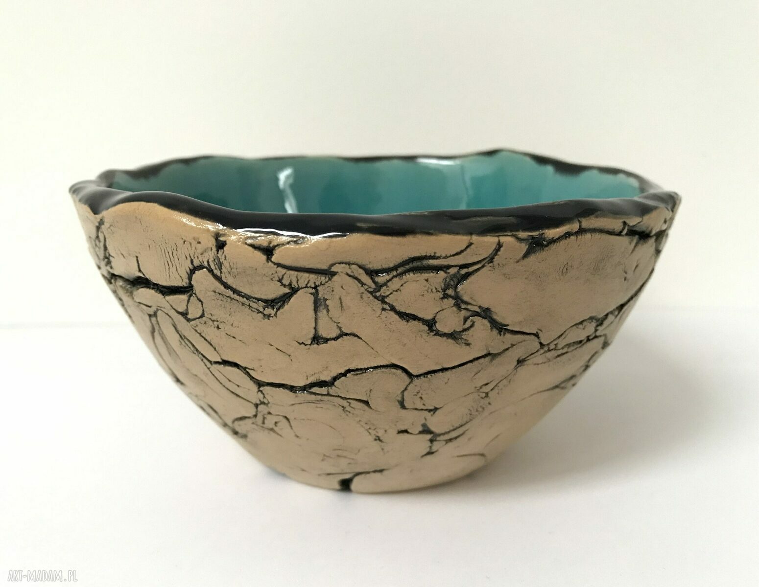 Miseczka ceramiczna z turkusem - dekoracyjna ceramika rękodzieło