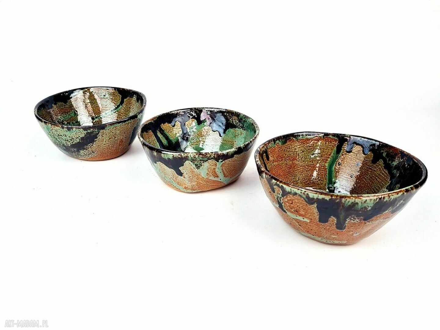Ręcznie robiona miseczka ceramiczna poLEPIONE w zieleni, brązie i turkusie