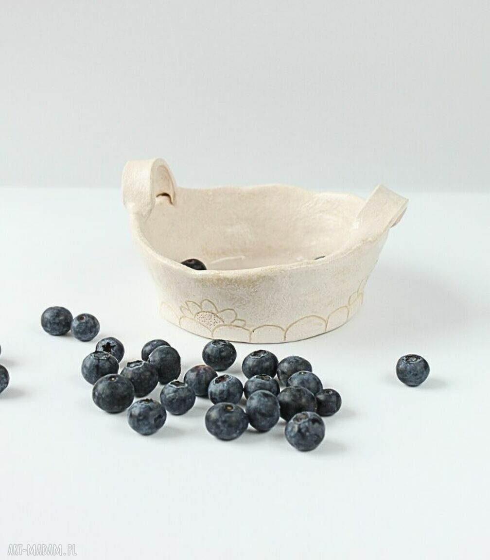 Ceramiczna miseczka z sgraffito - ręcznie lepiona kość słoniowa