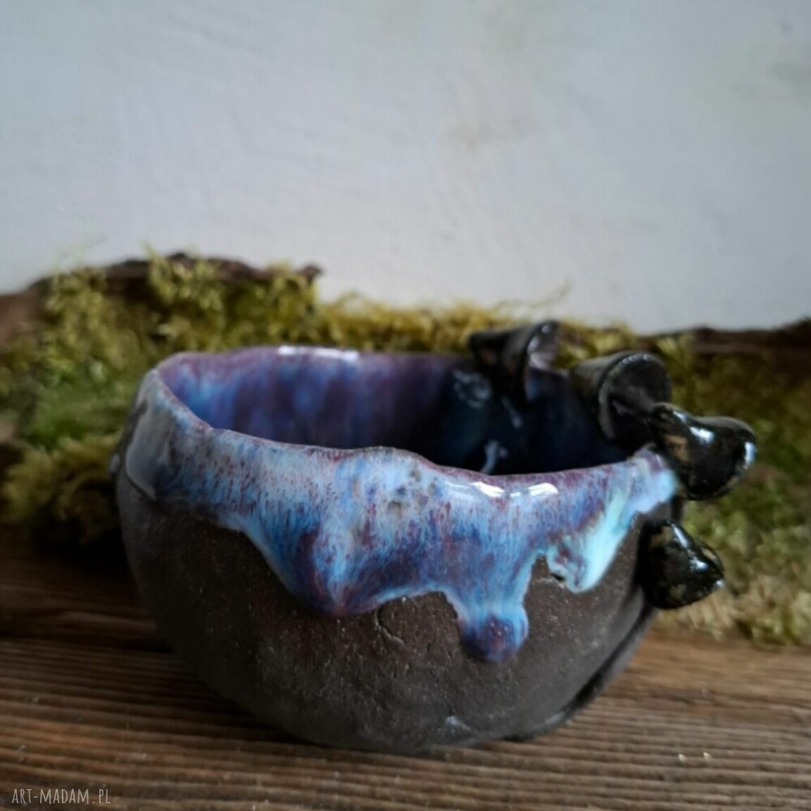 Ręcznie lepiona czarka i miseczka ceramiczna - Grzybki (Smokfa)