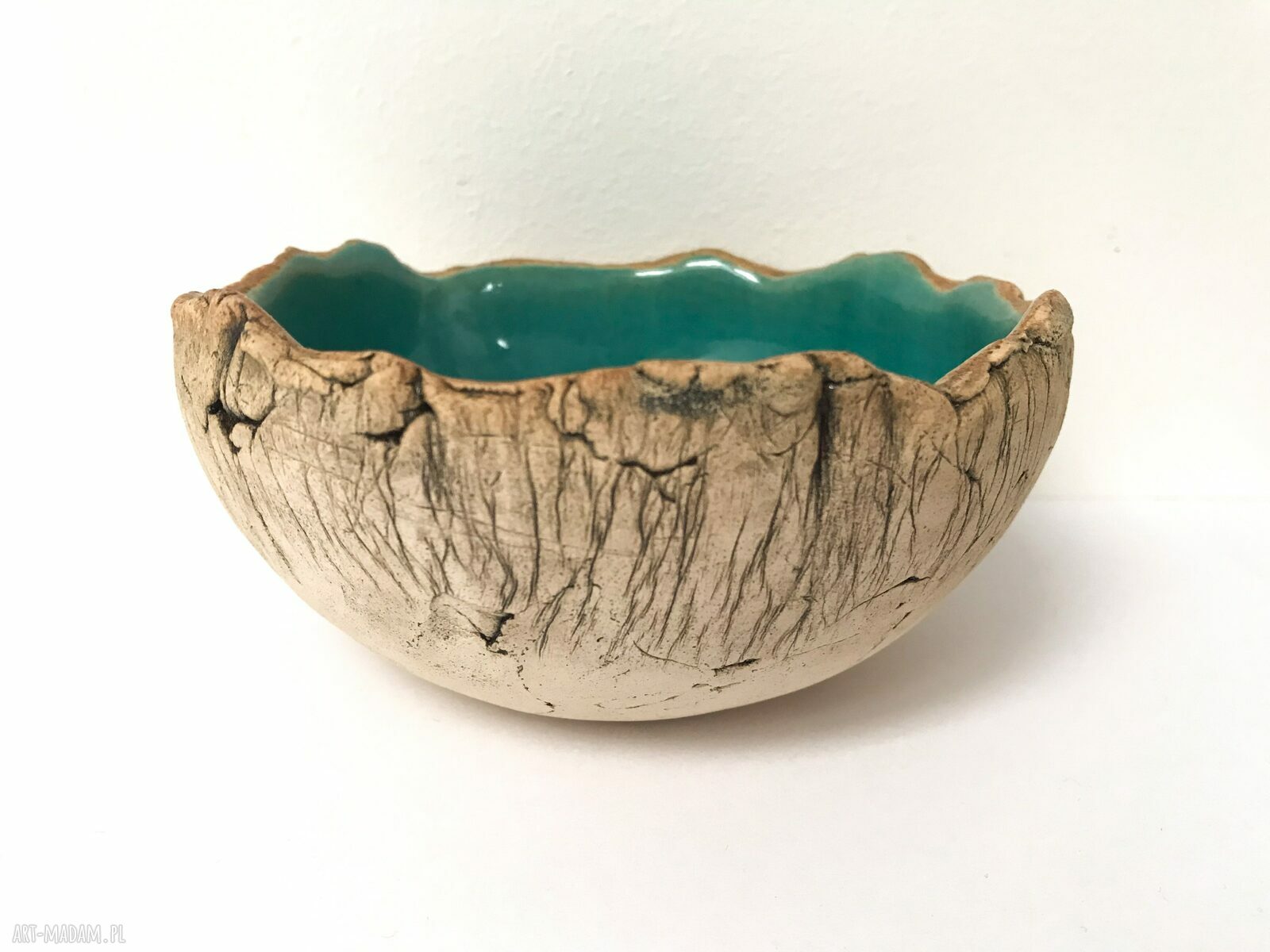 Miseczka „Jak skała” - ceramiczna misa na orzechy z turkusowym szkliwem
