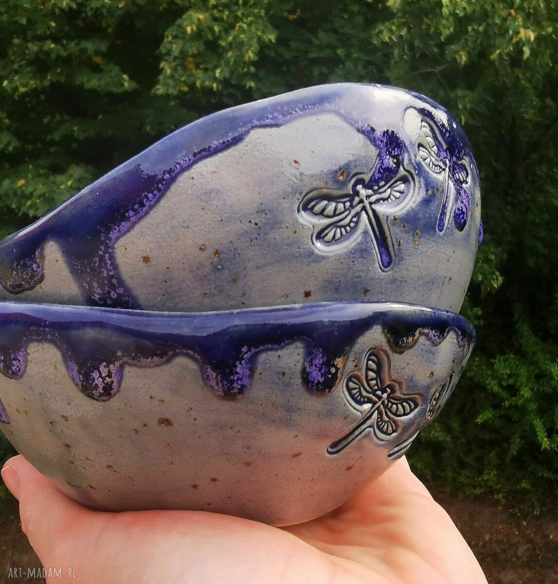 Komplet ceramicznych miseczek c328 - ważki i galaktyczne szkliwienie