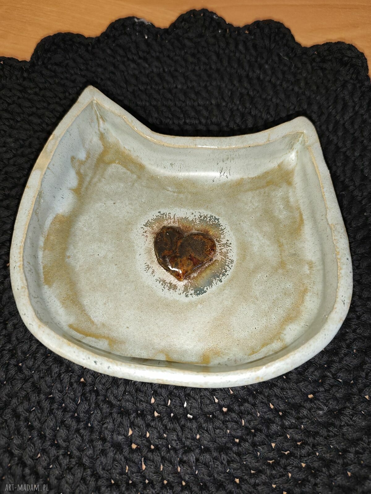 Ceramiczna miseczka w kształcie kota - ręcznie lepiona, 14x13 cm