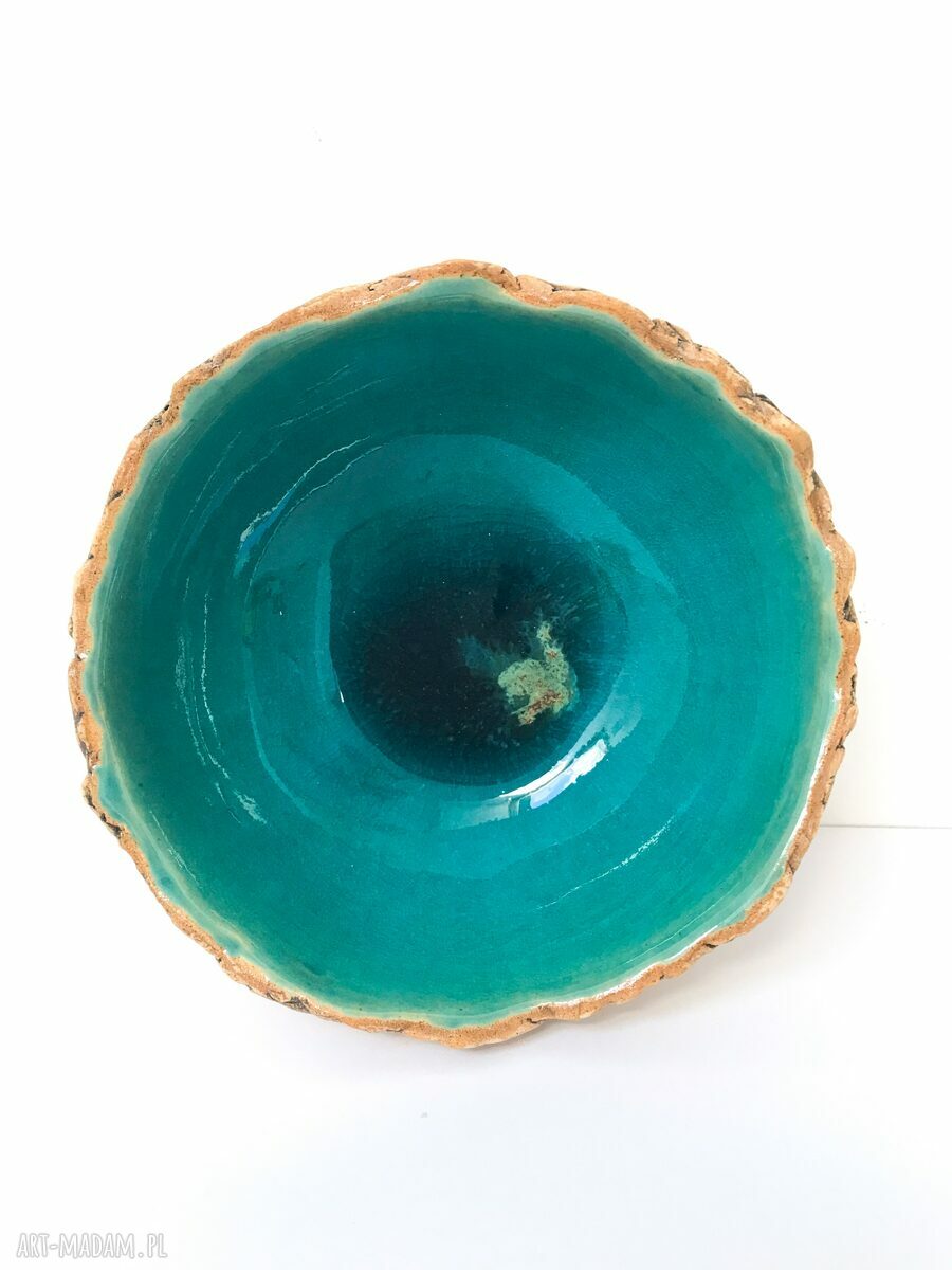 Miseczka ceramiczna organiczna w kolorze turkusowym - ręcznie wypalana
