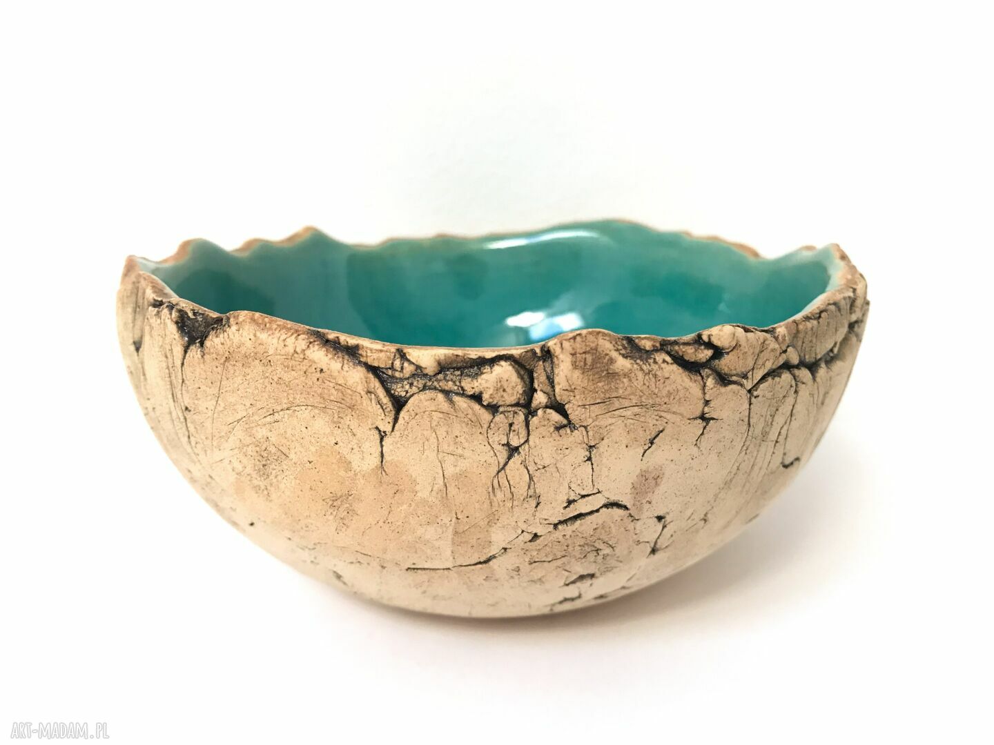 Miseczka ceramiczna organiczna w kolorze turkusowym - ręcznie wypalana