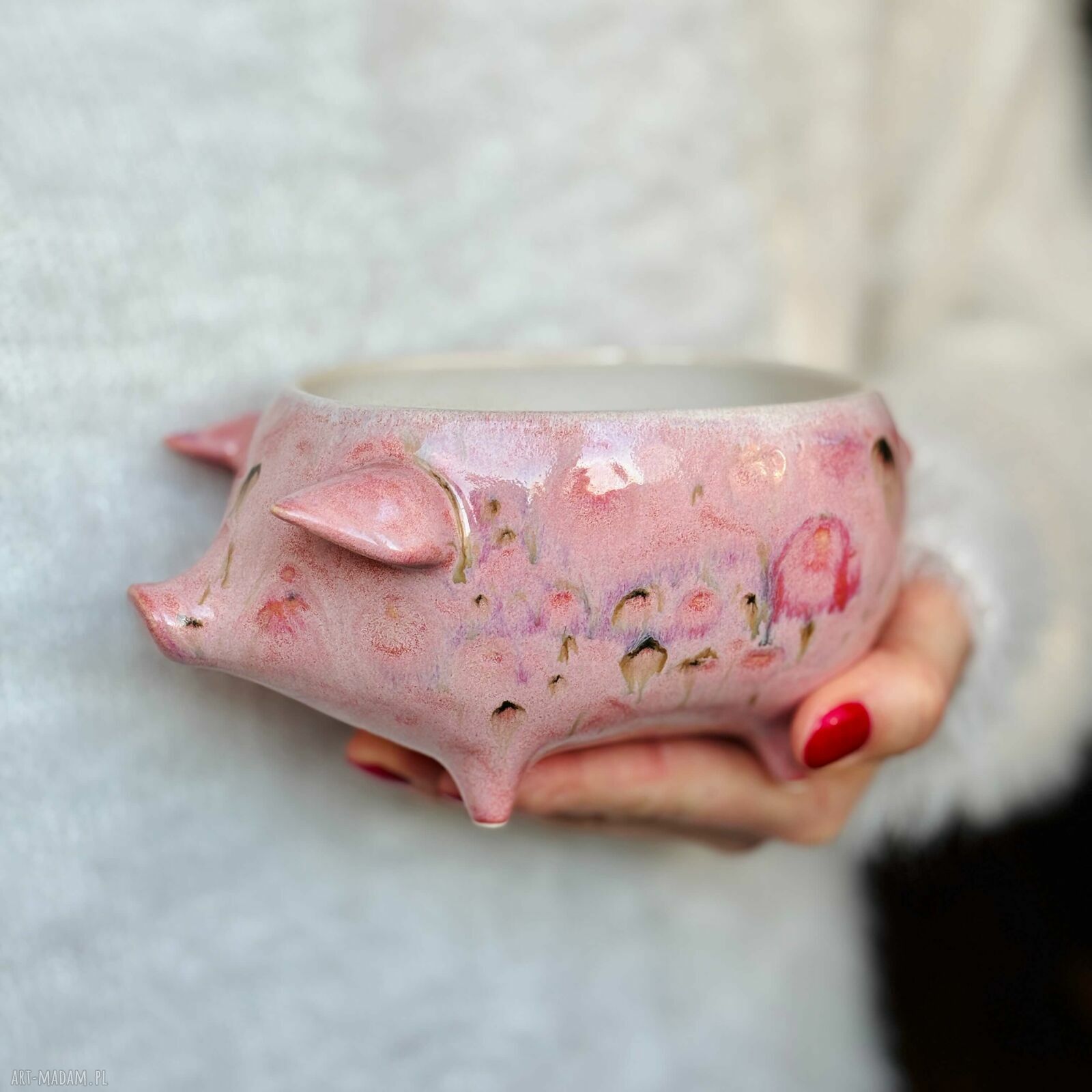 Różowa świnka - ceramiczna miseczka 350 ml handmade