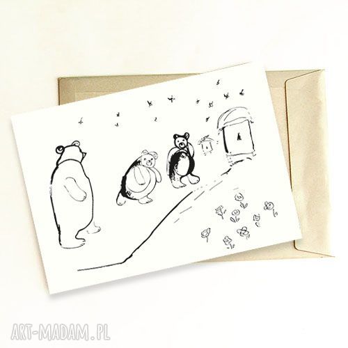Czarno-biały plakat z misiami 21x30 cm - autorska ilustracja Annasko