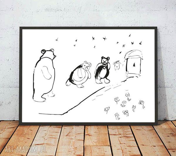 Czarno-biały plakat z misiami 21x30 cm - autorska ilustracja Annasko