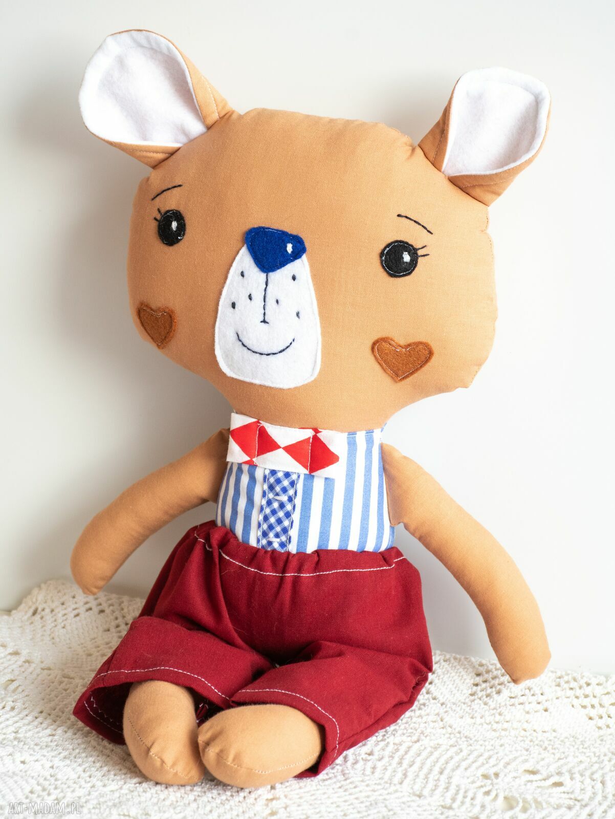 Duży miś Leoś 44 cm - Słodziak, bezpieczna przytulanka handmade