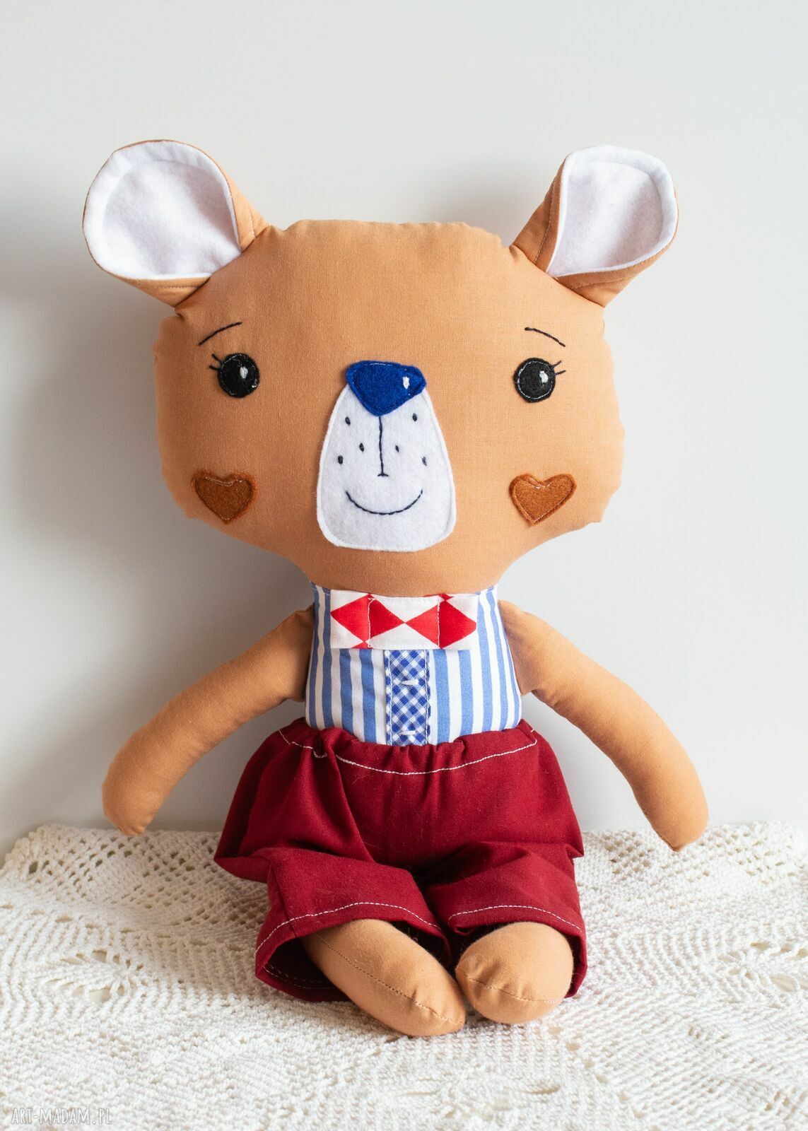 Duży miś Leoś 44 cm - Słodziak, bezpieczna przytulanka handmade
