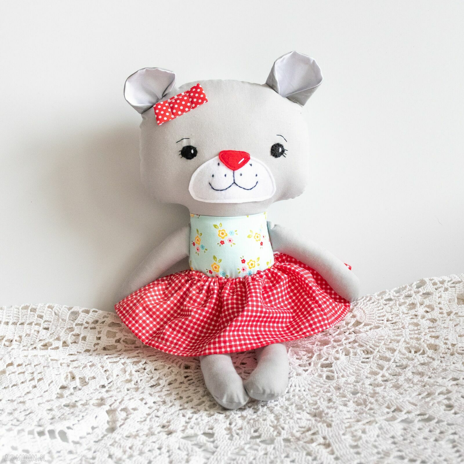 Miś Kasia 43 cm - ręcznie szyta maskotka z bawełny
