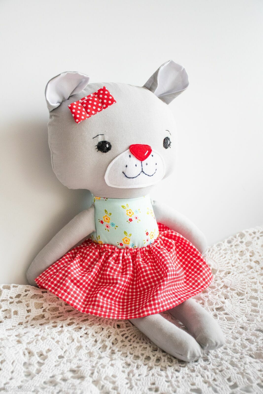 Miś Kasia 43 cm - ręcznie szyta maskotka z bawełny