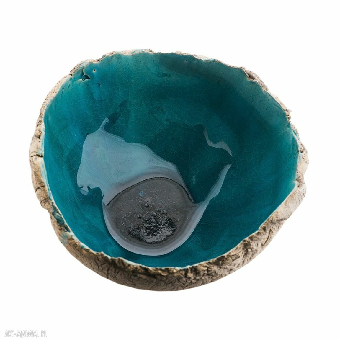 Handmade miska ceramiczna do serwowania - turkus, beż i czerń