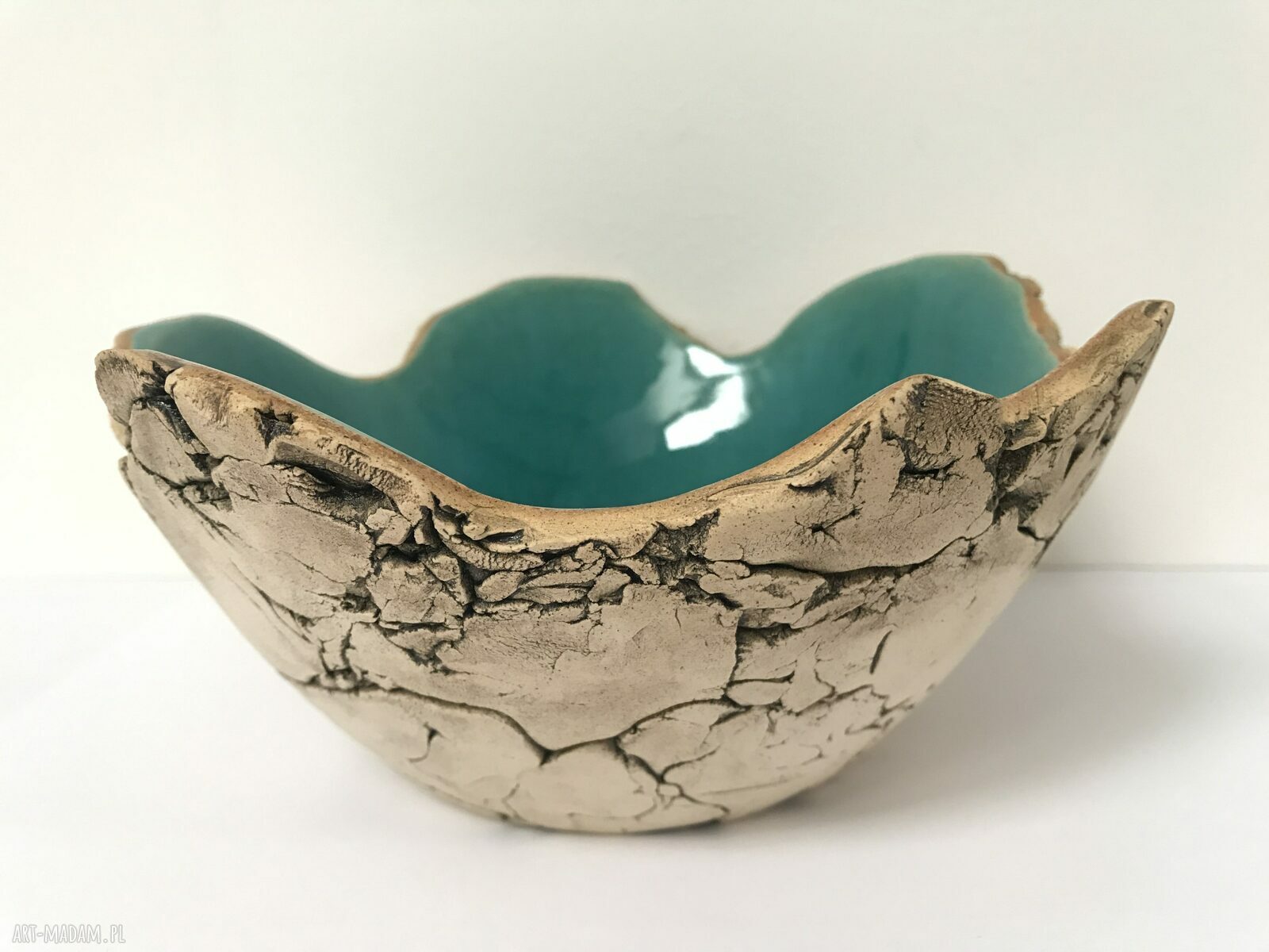 Turkusowa miska ceramiczna dekoracyjna handmade