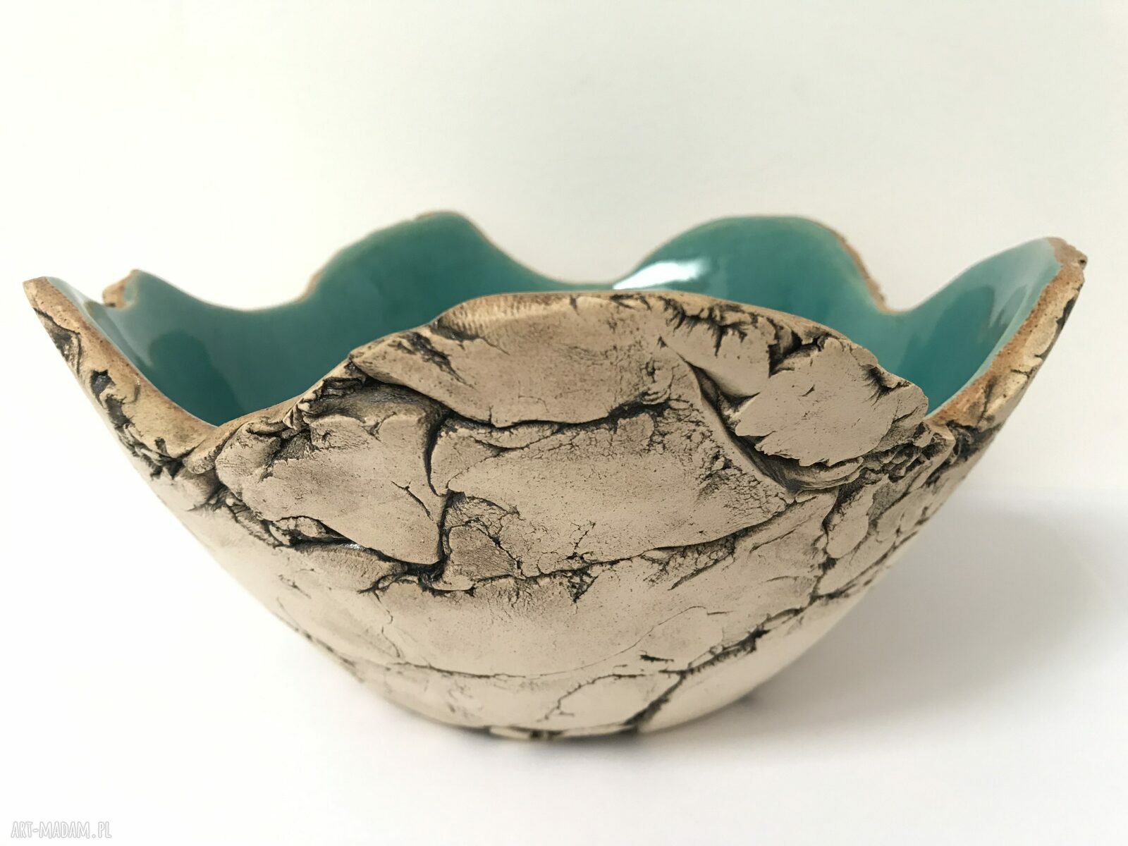 Turkusowa miska ceramiczna dekoracyjna handmade