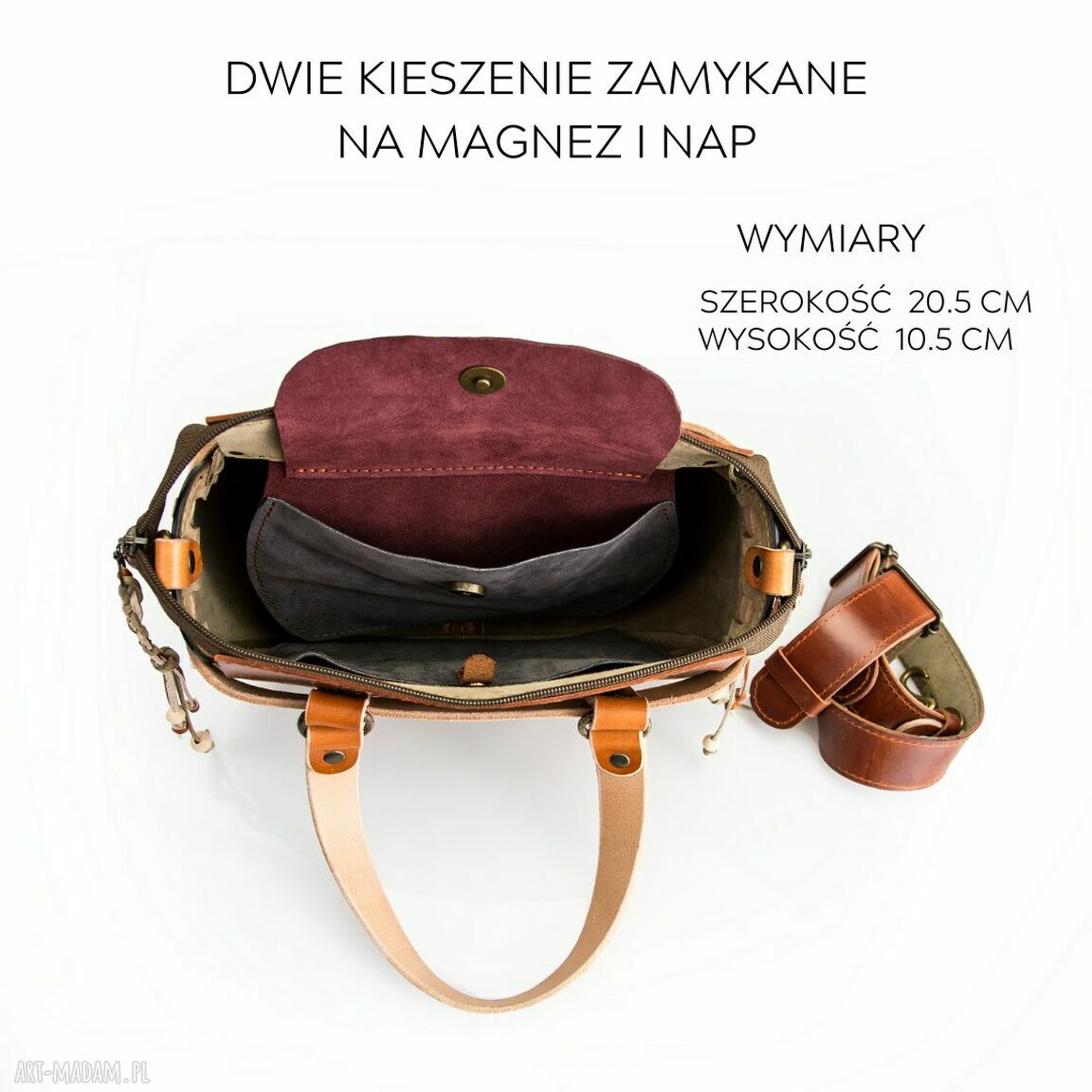 Missy - mała torebka skórzana Boho khaki na ramię